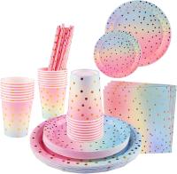 Juego de vajilla de Papel desechable colorido para vacaciones, banquetes, Hoteles, restaurantes, comida Occidental, Plato de Papel, Vaso de Papel, Cuchillo, TENEDOR, Cuchillo - details 0