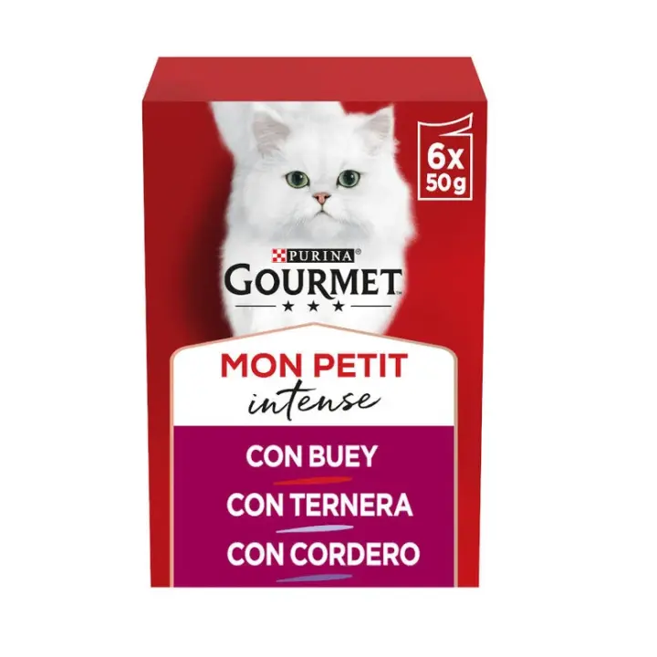 Gourmet Mon Petit Pack de 6 Sobres de Carnes (Buey, Cordero, Ternera) 300g - Alimento Completo para Gatos - 1