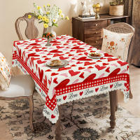Mantel Redondo De Día De San Valentín 1 Pieza Con Patrón De Corazón Romántico Tamaño Cuadrado Decoración De Boda Y Hogar Tela De Poliéster Impermeable Estilo TWILL Para Mesa De Comedor Terraza - details 3