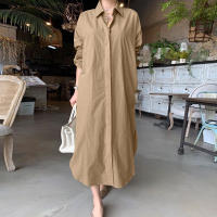 Vestido De Mujer Verano 2024 Estilo Casual Color Sólido Cuello Volteado Botones Solas Talla Grande Longitud Pierna Completa Polyester - details 5