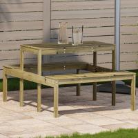 vidaXL Mesa de picnic madera maciza de pino 110x134x75 cm en color Pino natural/Douglas natural/Marrón cera y más | estructura resistente ideal para salón dormitorio o estudio - details 4