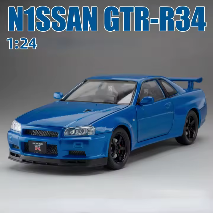 Modelo De Coche Nissan Skyline GTR R34 1:24 Con Sonido Y Luz Coche De Acción De Aleación Juguete De Metal Para Niños C342 - 1