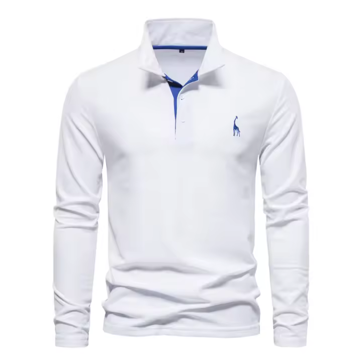 Camisa Polo Para Hombre AIOPESON Con Bordado De Ciervo De Manga Larga Color Sólido Primavera Negocios Sociales Casual Anti-Pelusa - 1