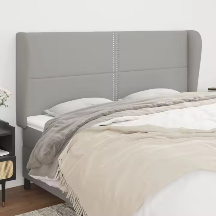 vidaXL Cabecero con orejas de tela gris claro 163x23x118/128 cm - 1