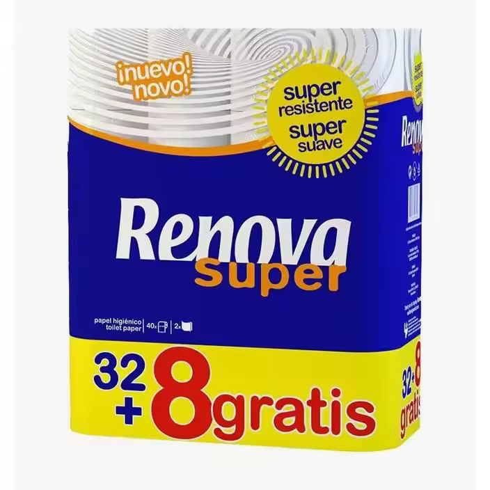 Papel Renova Higiénico Super 40 rollos(32 Rollos +8 Rollos) - 1