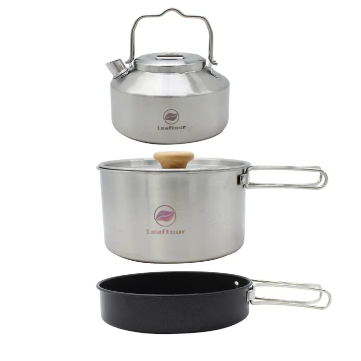 Set De Cocina Para Camping Leaftour De Acero Inoxidable Con Olla Tetera Y Sartén Essentials Para 2-3 Personas Para Cocinar Al Aire Libre - 1