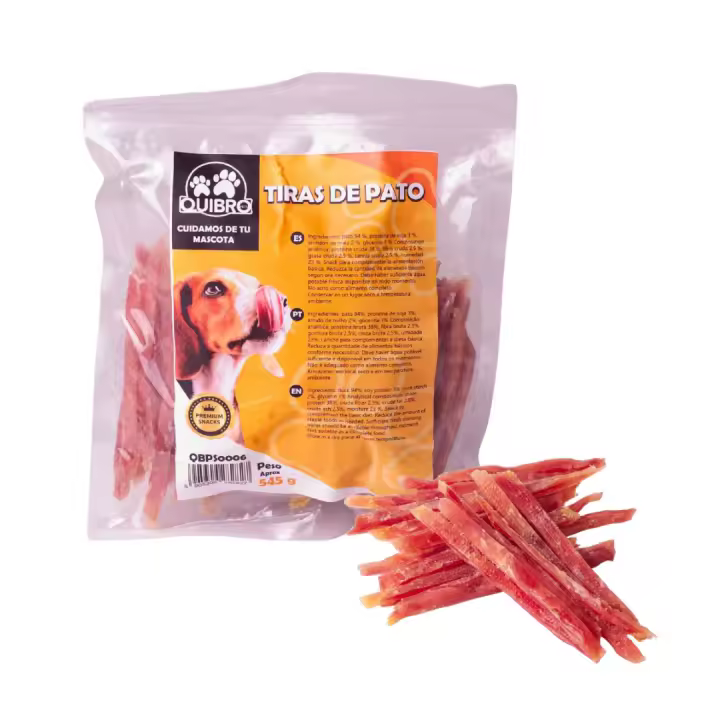 Quibropets Tiras de Pato para Perros - Chuches para Perros, Recompensas Naturales Sin Cereales, Snacks para Mascotas, Premios Deshidratados, 530g - 1