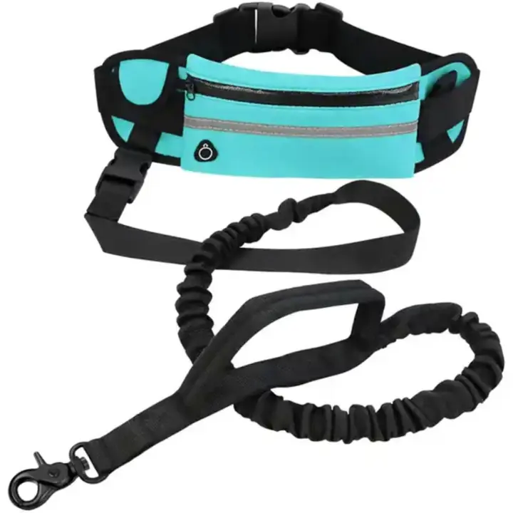 Correa de Perro Cintura para Correr Running | Correa Extensible | Correa Elástica y Reflectante | 160-220 Cm | Bolsa para Teléfono Móvil | Color Azul - 1