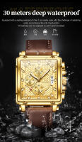 Reloj De Pulsera De Lujo Para Hombre OLEVS Cuadrado Cuarzo Resistente Al Agua Luminoso Cronógrafo De Cuero Acero Inoxidable Dial De Cristal Duro - details 10