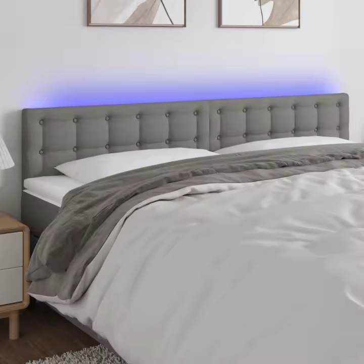 vidaXL Cabecero con LED de tela gris oscuro 200x5x78/88 cm - 1