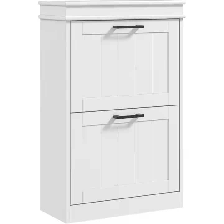 Mueble para zapatos, 2 puertas abatibles, estantes ajustables, para entrada, pasillo, 54 x 24 x 82,5 cm, color blanco - 1