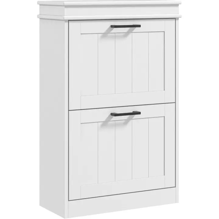 Mueble para zapatos, 2 puertas abatibles, estantes ajustables, para entrada, pasillo, 54 x 24 x 82,5 cm, color blanco - 1