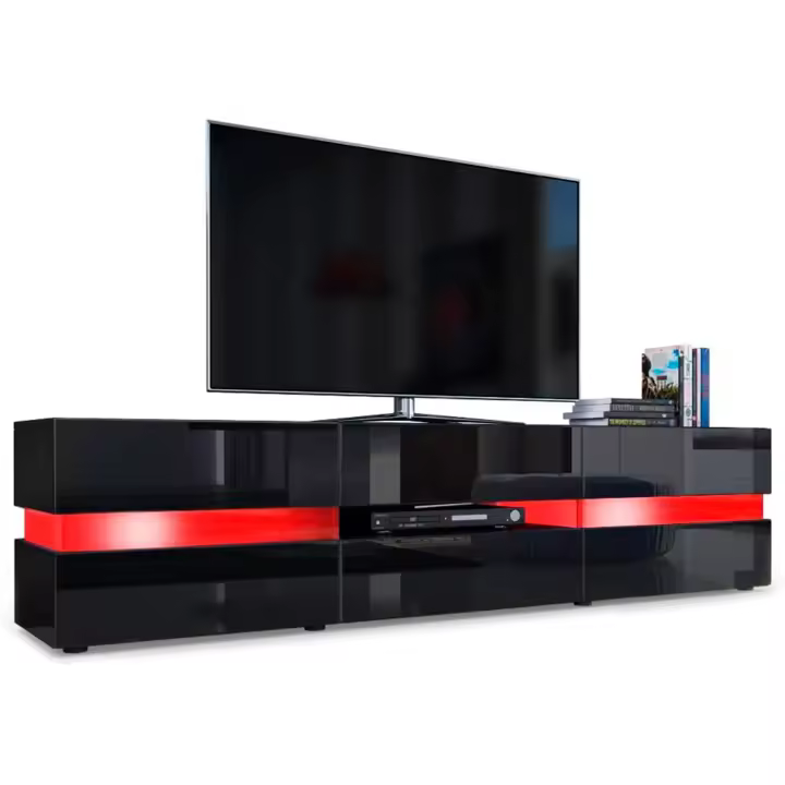 Mueble de TV moderno Nyana Home | Diseño elegante con iluminación LED | Amplio almacenamiento con 2 puertas y 1 cajón | Sistema Push-to-Open | Medidas: 177x45x39 cm - 1