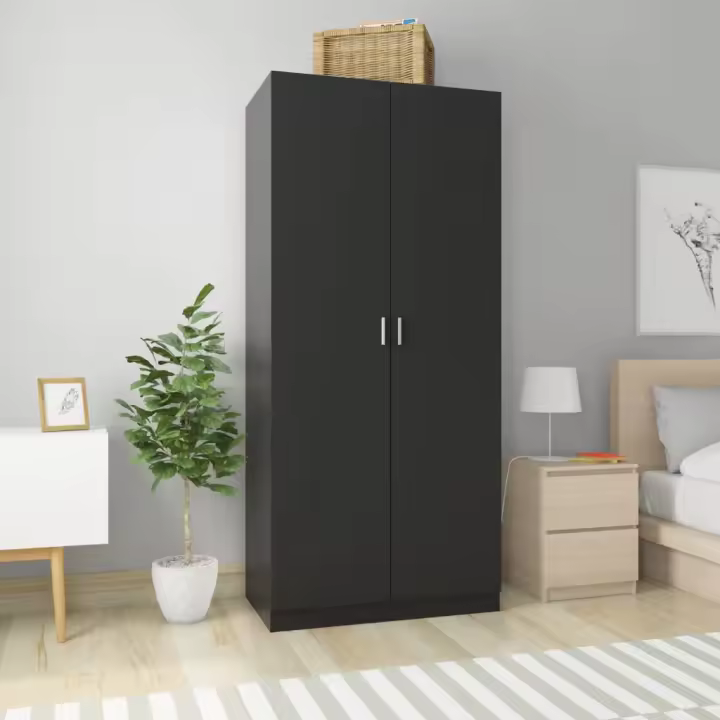 vidaXL Armario de madera contrachapada negro 90x52x200 cm - 1