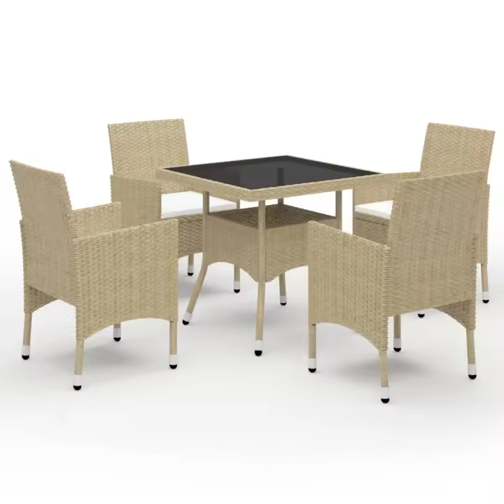 vidaXL Muebles de jardín 5 piezas ratán sintético y vidrio beige - 1