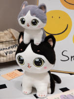 Juguete De Peluche Gato Grande Ojos Negro Gris Blanco Suave Animal De Peluche Sentado Regalos Compulsivos Para Niños Cumpleaños Navidad - details 5