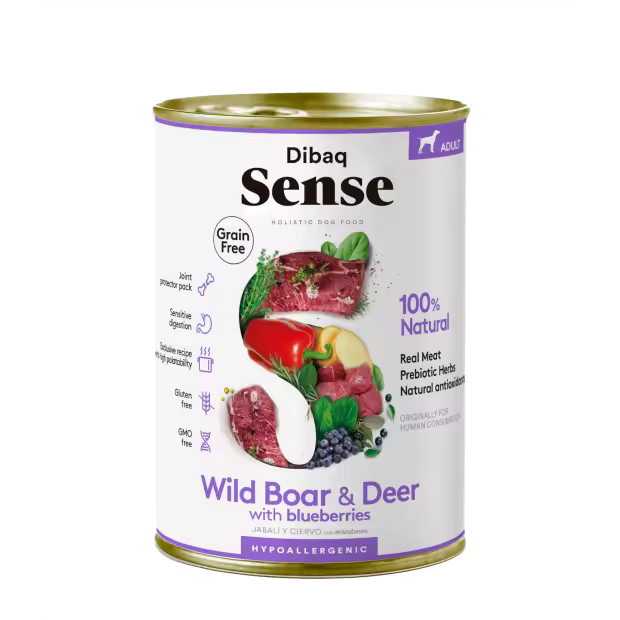 Dibaq Sense Dog, comida húmeda, ciervo y jabalí, sin cereales, pack 3 uds x 380 gr - 1