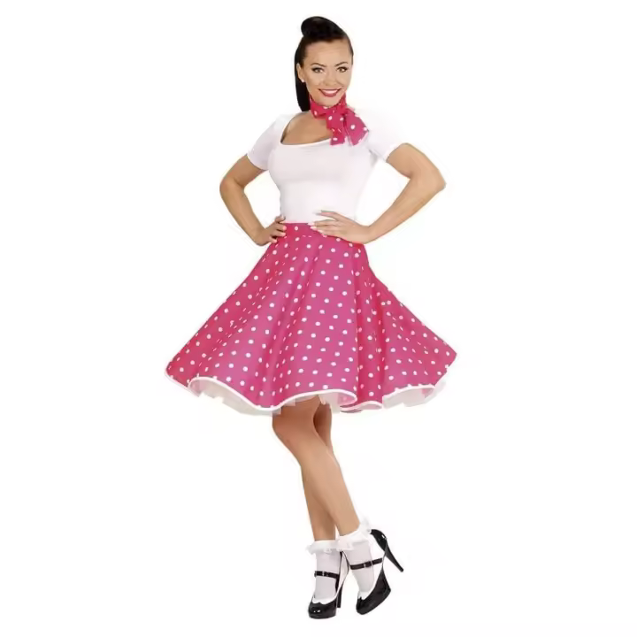 Widmann Falda Lunares Rosa Años 50 Pañuelo Grease Talla Única Moda Retro - 1