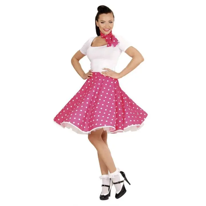 Widmann Falda Lunares Rosa Años 50 Pañuelo Grease Talla Única Moda Retro - 1