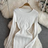 Vestido De Encaje Con Manga Larga Para Mujer Ropa De Fiesta Retro O-Neck Ajustado Estilo Coreano Poliéster Mid-Calf - details 42
