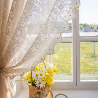 Cortina De Encaje Blanca Con Bordado Floral Transparente Para Sala De Estar Decoración De Ventanas Y Puertas Estilo Romántico Y Lindo - details 6