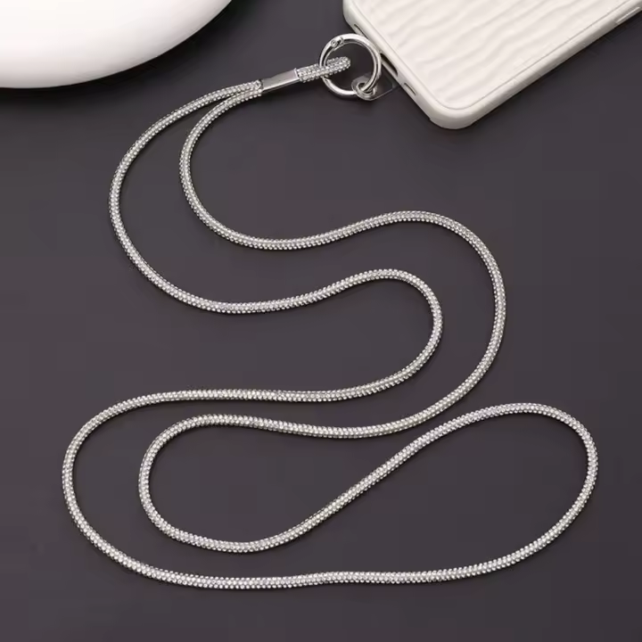 Cuerda De Llavero De Lujo Con Diamantes Para Teléfono Móvil Correa Antipérdida De Cristal Brillante Estilo Ganchillo Unisex - 1