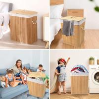 X-Cesto de Ropa Rectangular de Bambú con Tapa–Cesta Plegable para Lavandería con Asas de Cuerda,Ropero de Bambú con Tapa Para Ropa Sucia,Ideal para Organización del Hogar - details 7