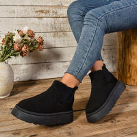 Botas Cortas De Peluche Para Mujer Invierno 2024 Calzado Casual Suela De Goma Material De Superficie CANVAS Lining PU Botas Chelsea De Tobillo Plataforma Sin Tacón - details 15