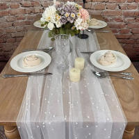 1pc Corredor De Mesa De Perla Blanca En Malla Para Boda Y Fiestas Decoración De Velo De Novia Antiarrugas Para Mesa De Postres - details 1