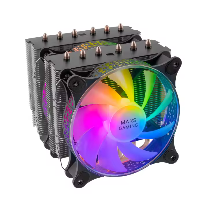 Mars Gaming MCPU-XT, Disipador CPU, Doble Torre Refrigeración, 6 Heatpipes HCT, TDP 300W, 2 Ventiladores ARGB PWM 12cm, Disipador de Calor Negro o Blanco - 1