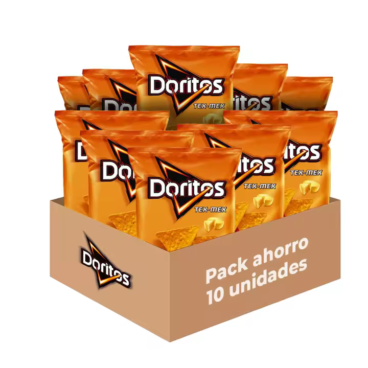 Doritos Tex-Mex - Snack Crujiente con Sabor a Queso, Pack de 10 Bolsas del Delicioso e Irresistible Aperitivo de Maíz Frito con Forma de Nacho, Total: 10 x 225g = 2250 g - 1