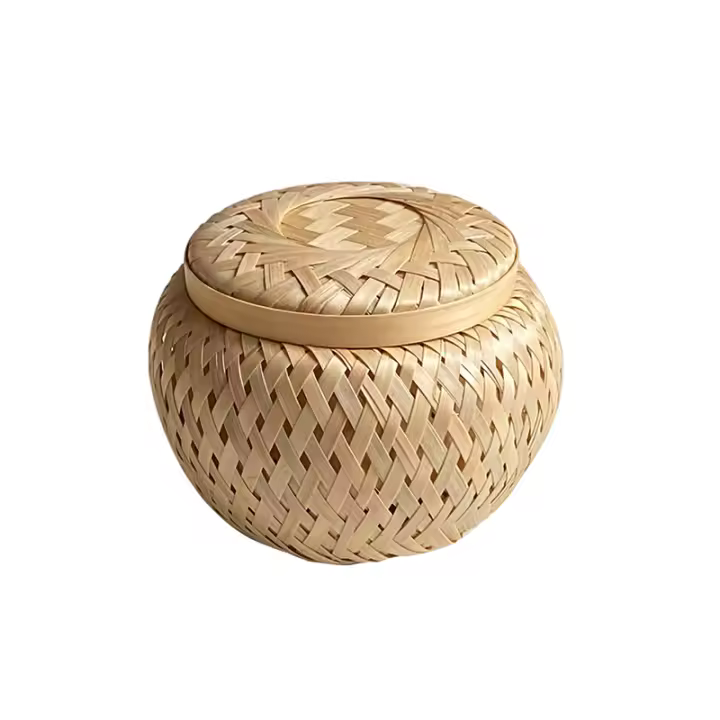 Cesta De Almacenamiento De Bambú Con Tapa Doble Hecha a Mano Para Té Frutas Aperitivos Caja De Almacenamiento Para Mesa - 1