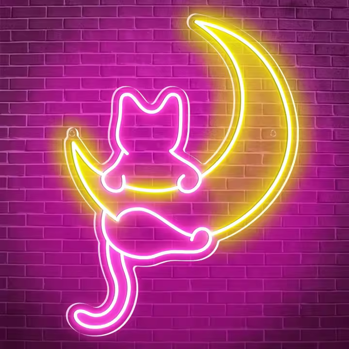 Luz De Neón Cat Y Luna Para Decoración De Pared Y Ventana De Habitación Tienda Regalo Para Hombre Cueva LED Nocturno - 1