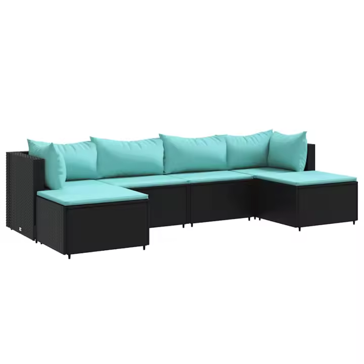 vidaXL Set muebles de jardín 6 piezas y cojines ratán sintético negro - 1