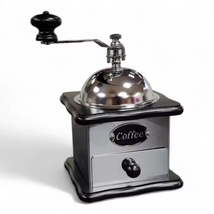 Molinillo Manual Vintage Café Retro Madera Metal Cromado - Estilo Retro | Funcionamiento Manual - 1