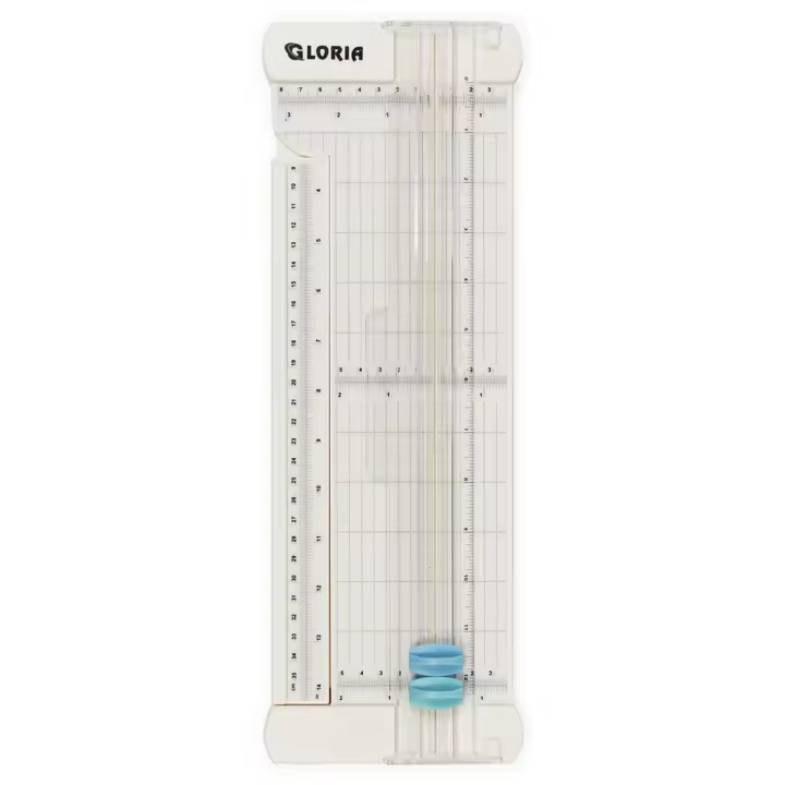 10444-19 Cortador de papel manual portátil con regla extensible– Guillotina Manual de plástico resistente, compacta y ligera – Ideal para Oficina, Escuela, Papelería o Uso Doméstico - 1