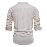 Camisa delgada de primavera y verano para hombre, moda informal, color sólido, talla europea, camisa de manga larga, top bordado de algodón y lino - details 7