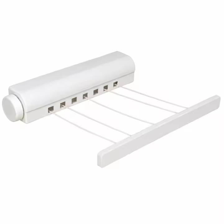 Tendedero Retráctil de Pared con 6 Cuerdas, Extensible hasta 3,6 m por Cuerda, Tendedero de Ropa Plegable y Ahorrador de Espacio, para Baño, Balcón, Lavadero y Terraza, Blanco - 1