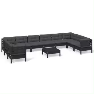 VIDAXL juego de muebles de jardín con mesa fabricados en madera de pino en negro y cojines color gris antracita - 1