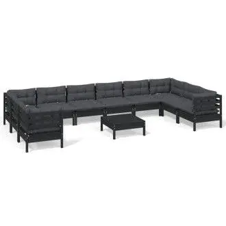 VIDAXL juego de muebles de jardín con mesa fabricados en madera de pino en negro y cojines color gris antracita - 1