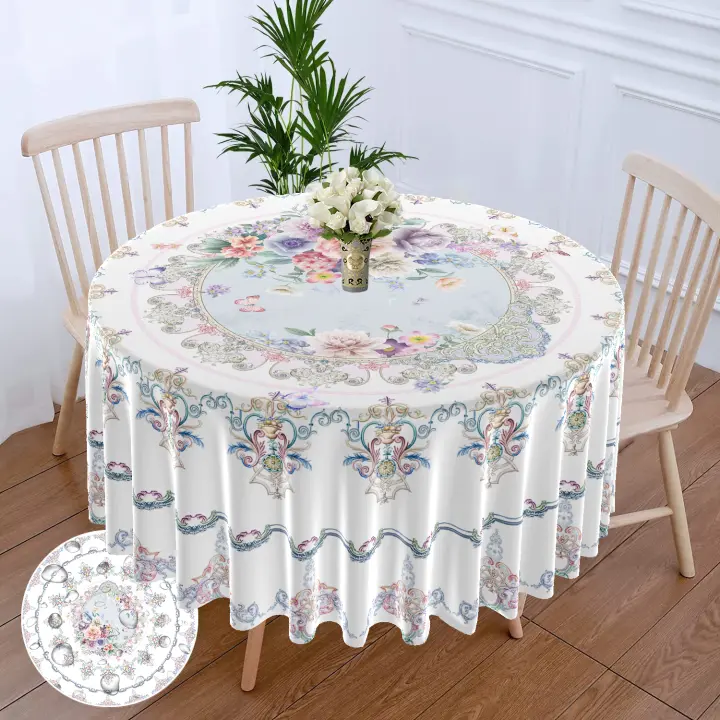 Mantel Redondo De 63 Pulgadas Estilo Bohemio Sencillo Elegante Con Floral Ligero Impermeable Para Mesa De Terraza Moderno Polyester - 1