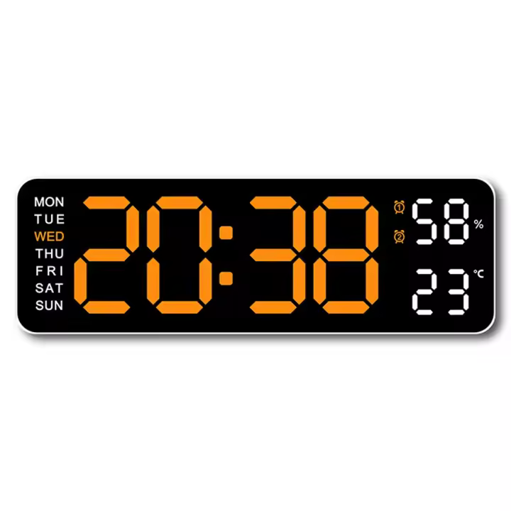 Reloj de pared Digital Grande, Pantalla de temp y humedad Semana, Brillo ajustable, Mesa Electrónica LED, despertador - 1