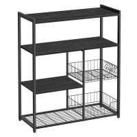 Estantería de cocina con cestas de malla y soporte para microondas, 80x35x95 cm, incluye estantes y ganchos, disponible en marrón rústico, nogal y greige - details 14