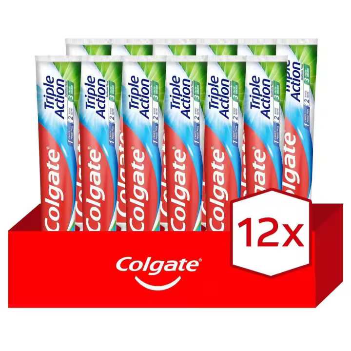 Pasta de dientes Colgate Triple Action Anticaries y Frescor a Menta 75ml Pack de 12 | Protección Completa y Frescor para la Familia. Aliento fresco y dientes protegidos. - 1