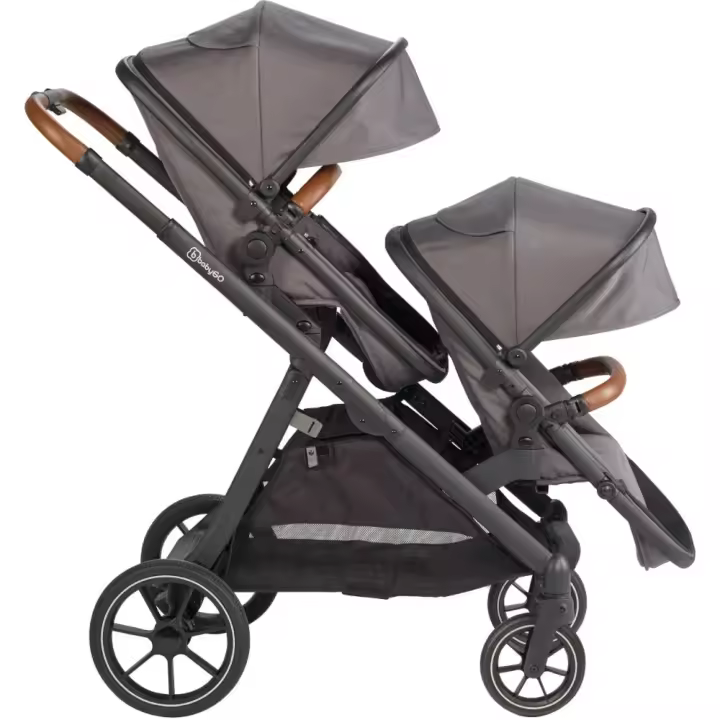 Carrinho De Gémeos conversível, Capas De Chuva, Adaptadores E Saco Muda Fraldas babyGO Duo Grey/Brown Grip - 1