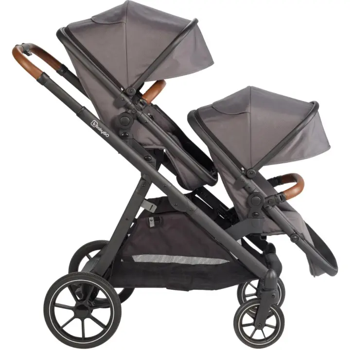 Carrinho De Gémeos conversível, Capas De Chuva, Adaptadores E Saco Muda Fraldas babyGO Duo Grey/Brown Grip - 1