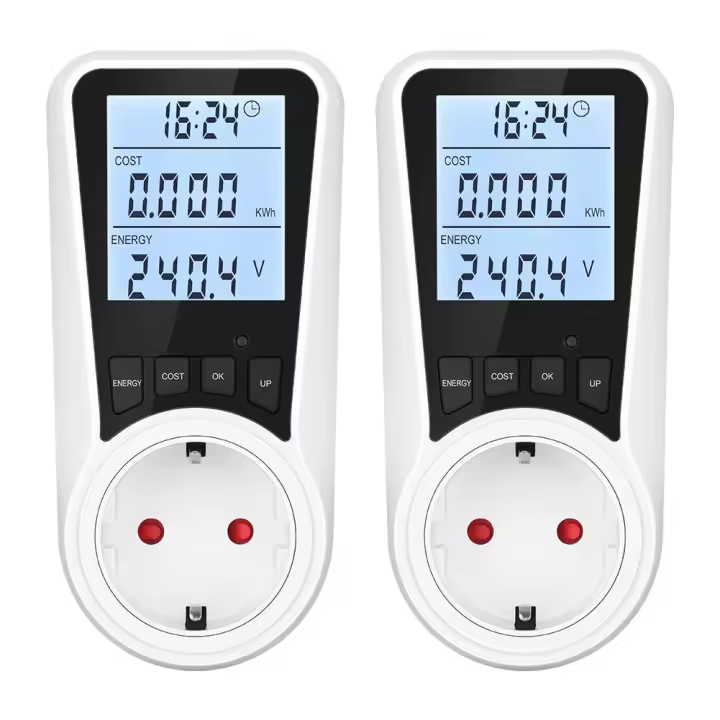 Medidor de Potencia de enchufe, medidor de Electricidad de Doble Tarifa, medidor de consumo de Energía con retroiluminación LCD, Protección Contra sobreconga y bloqueo para niños, 16 A/3680 W (2 piezas) - 1