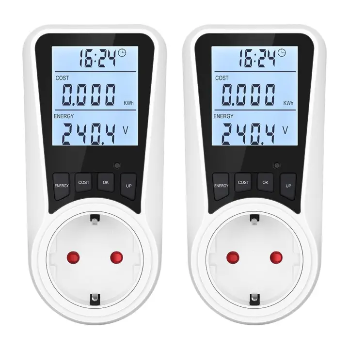 Medidor de Potencia de enchufe, medidor de Electricidad de Doble Tarifa, medidor de consumo de Energía con retroiluminación LCD, Protección Contra sobreconga y bloqueo para niños, 16 A/3680 W (2 piezas) - 1