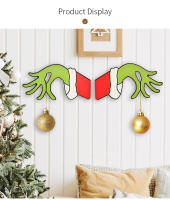 Nuevas Decoraciones De Navidad Etiqueta De Puerta De Madera Grinch Adorno Para Hogar Y Centros Comerciales Decoración Navideña - details 7