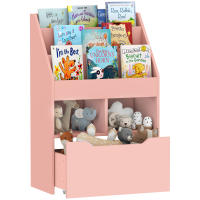 HOMCOM Estantería Infantil de Madera con 3 Compartimentos 2 Cubos y Cajón Móvil con 4 Ruedas Librería Infantil para Habitación de Niños Sala de Juegos 60x29,9x90 cm Rosa - details 0
